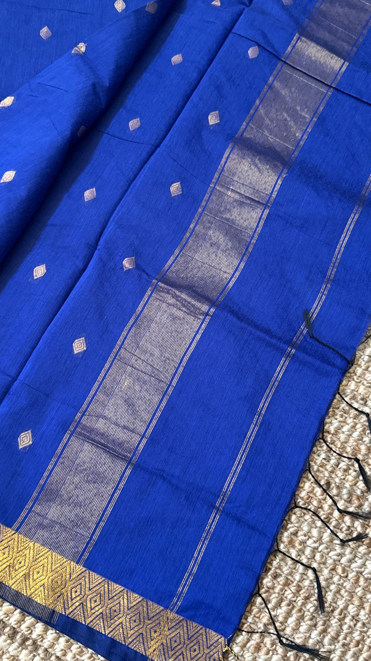 Pure Hand-Woven Cotton Silk Saree - Royal Blue
