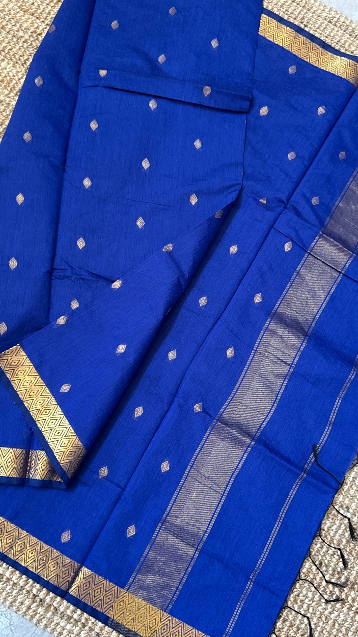 Pure Hand-Woven Cotton Silk Saree - Royal Blue