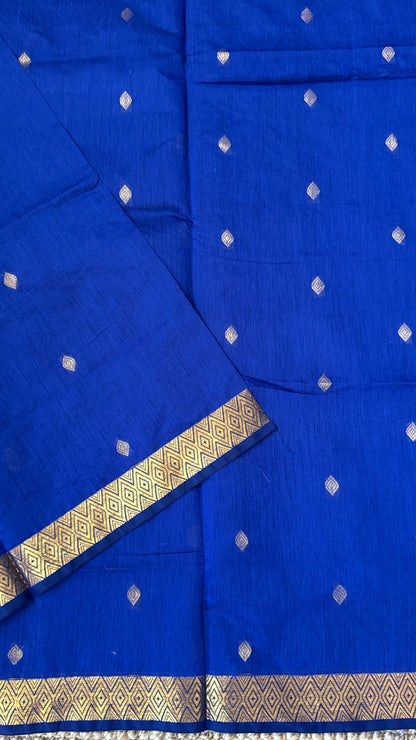 Pure Hand-Woven Cotton Silk Saree - Royal Blue