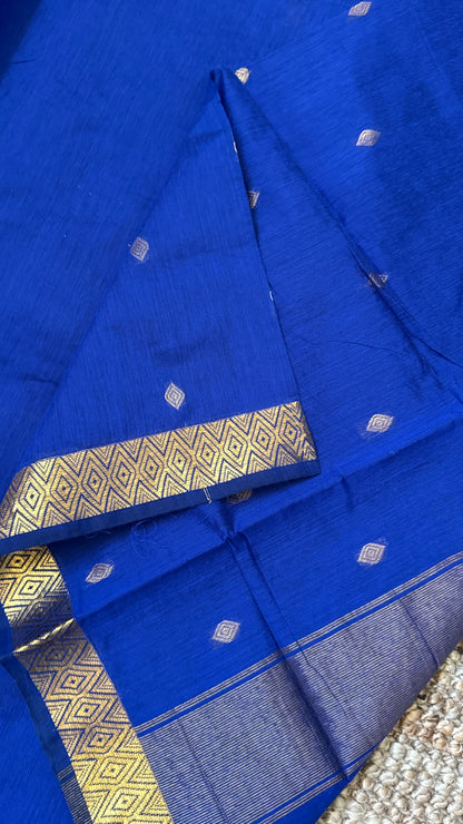 Pure Hand-Woven Cotton Silk Saree - Royal Blue