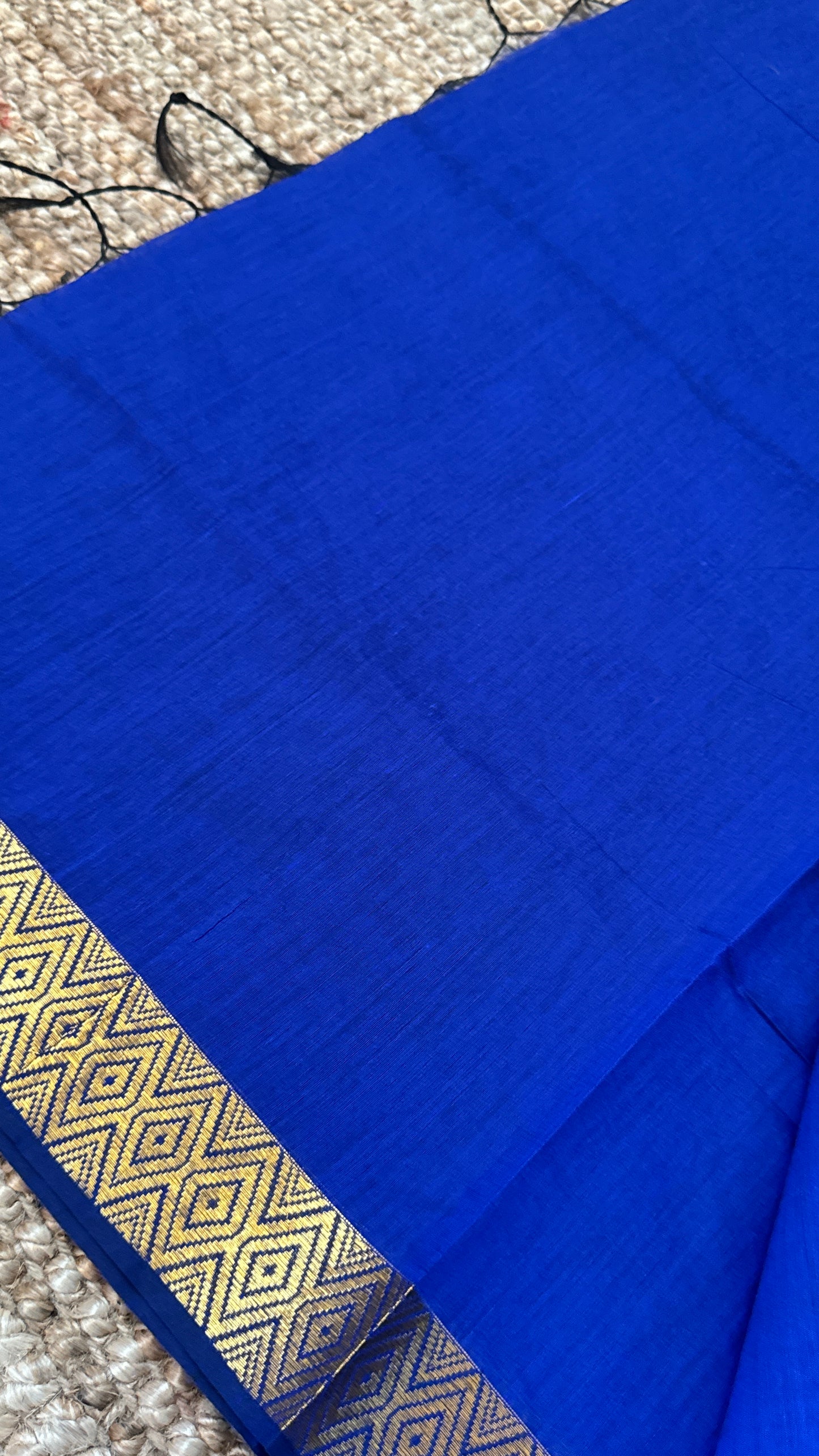 Pure Hand-Woven Cotton Silk Saree - Royal Blue