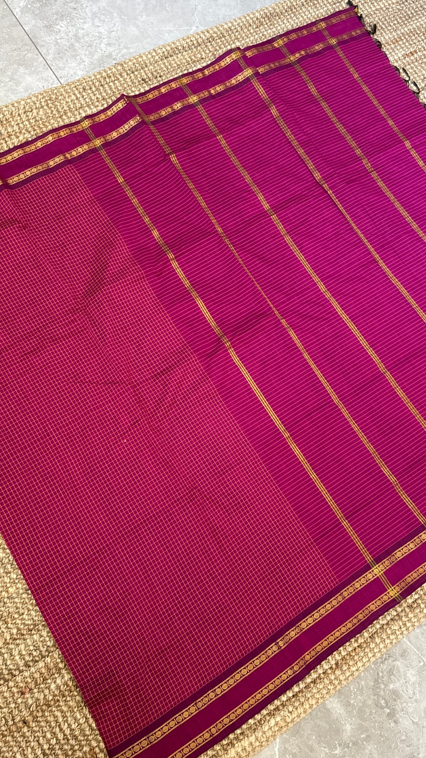 Pure Hand-Woven Checkered Cotton Silk Saree - Pink
