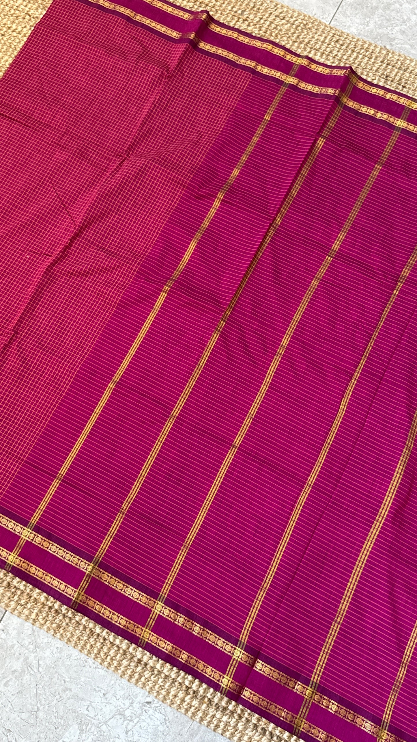 Pure Hand-Woven Checkered Cotton Silk Saree - Pink