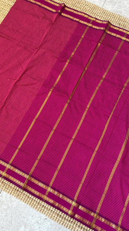 Pure Hand-Woven Checkered Cotton Silk Saree - Pink