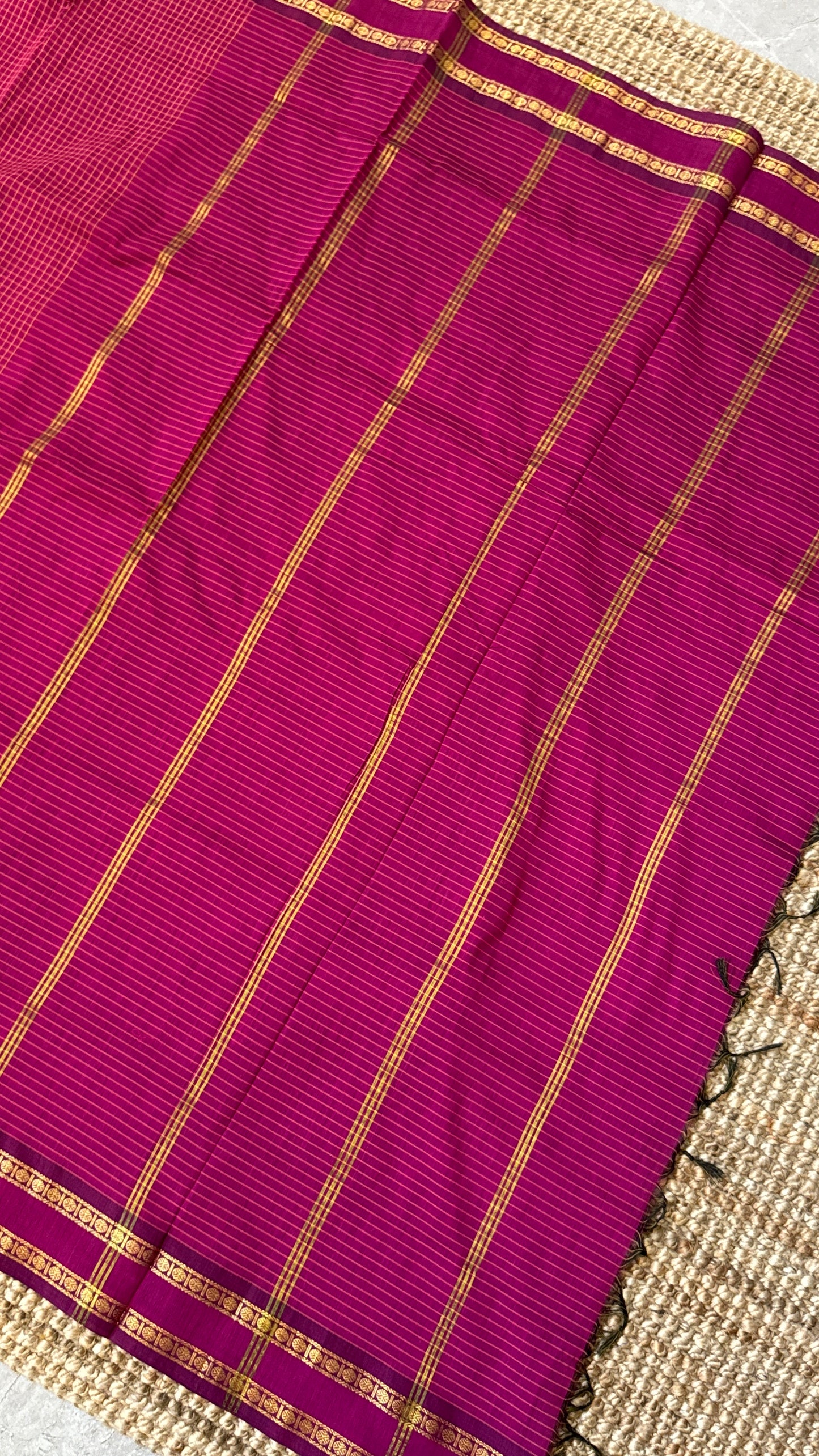 Pure Hand-Woven Checkered Cotton Silk Saree - Pink