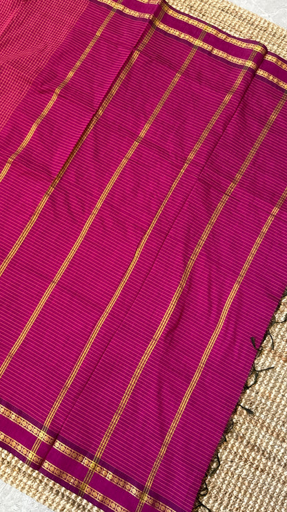 Pure Hand-Woven Checkered Cotton Silk Saree - Pink