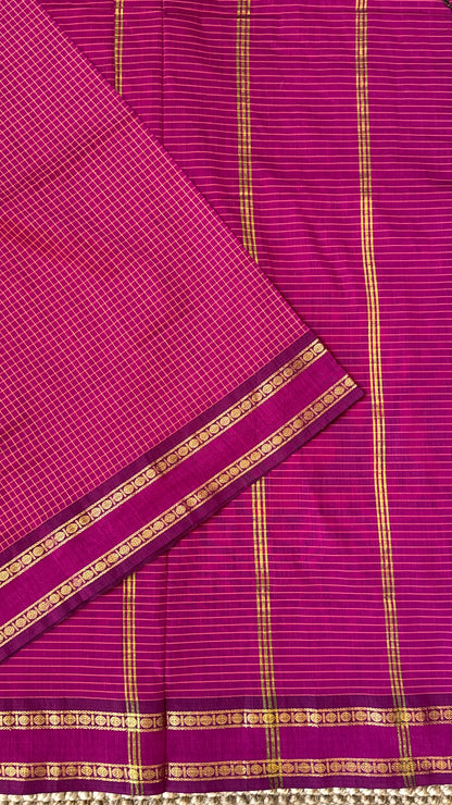 Pure Hand-Woven Checkered Cotton Silk Saree - Pink