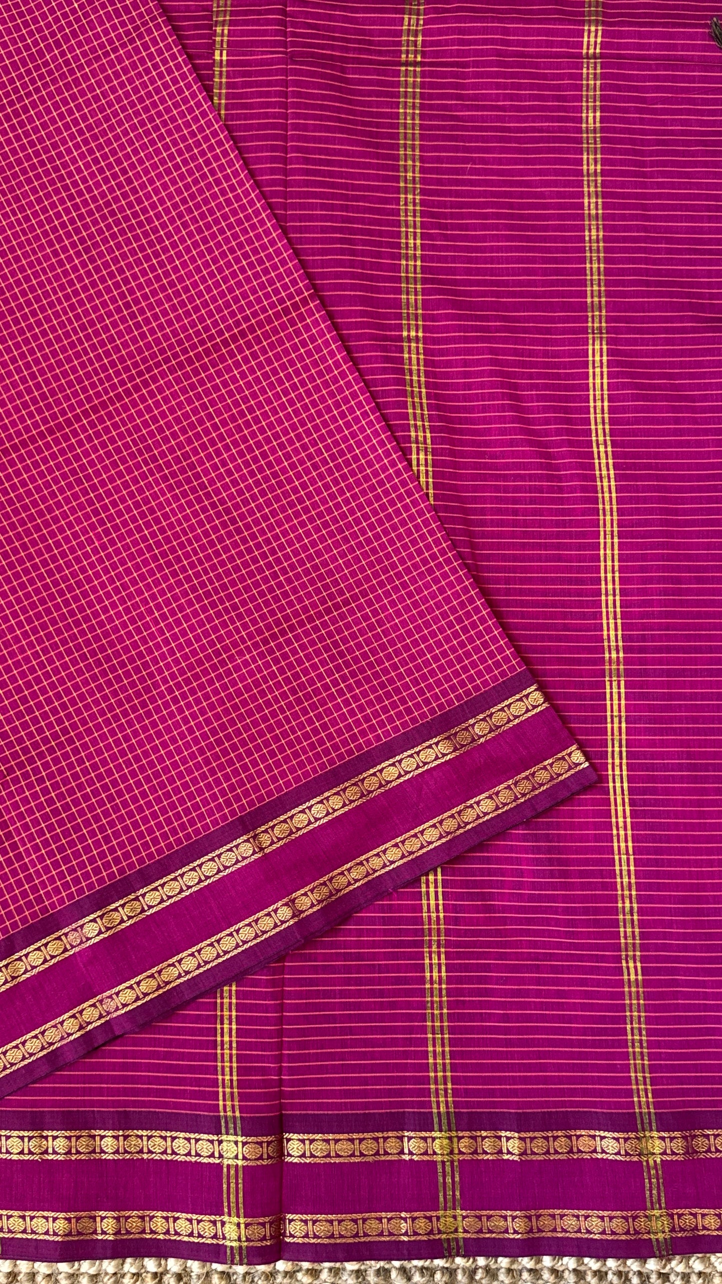 Pure Hand-Woven Checkered Cotton Silk Saree - Pink