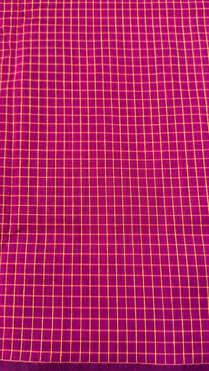 Pure Hand-Woven Checkered Cotton Silk Saree - Pink