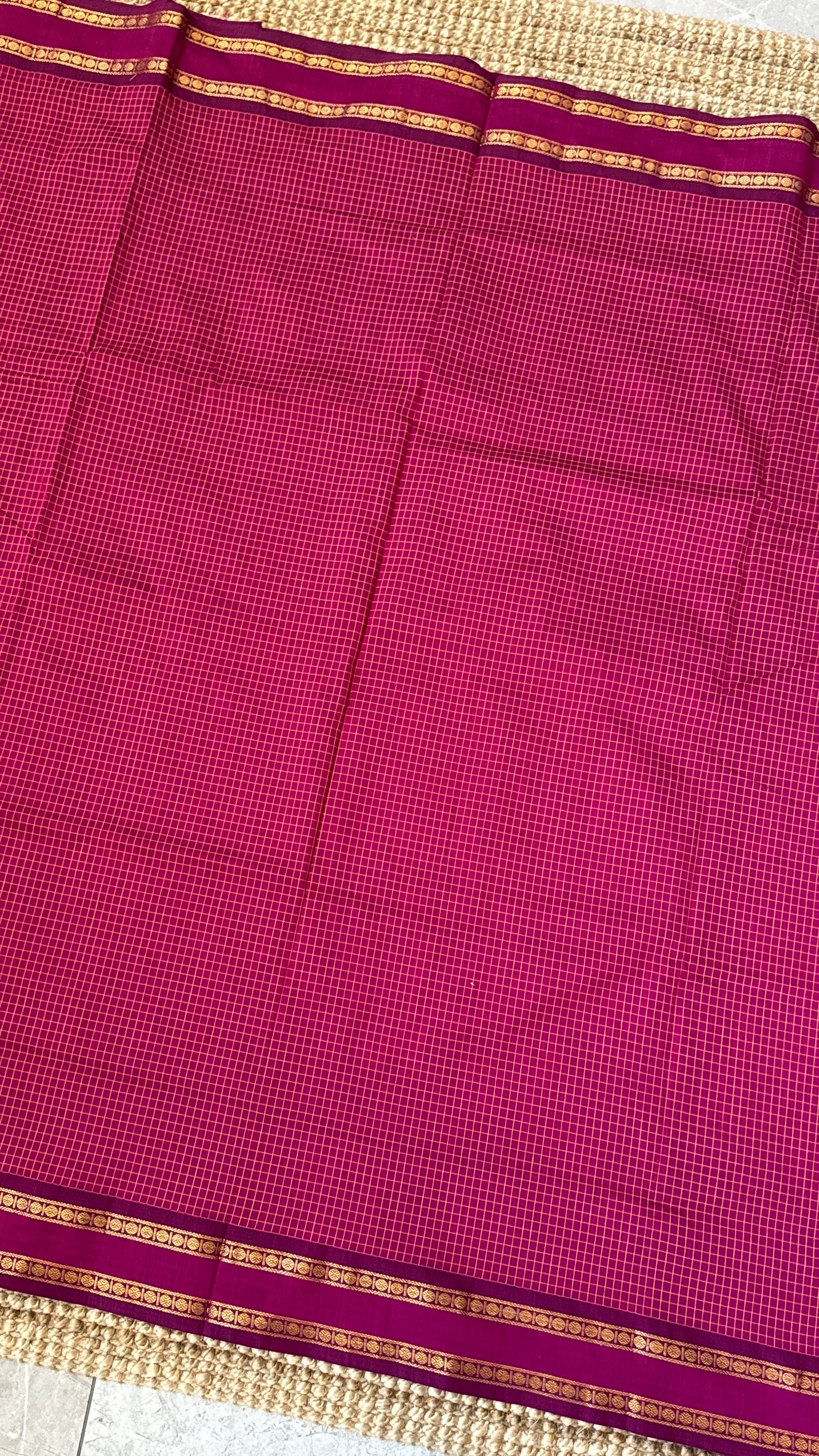 Pure Hand-Woven Checkered Cotton Silk Saree - Pink