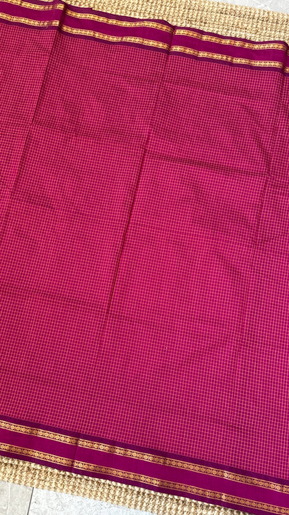 Pure Hand-Woven Checkered Cotton Silk Saree - Pink