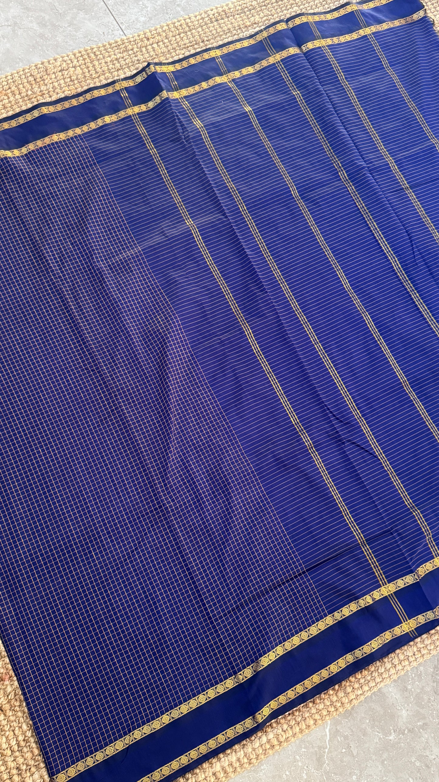 Pure Hand-Woven Checkered Cotton Silk Saree - Royal Blue