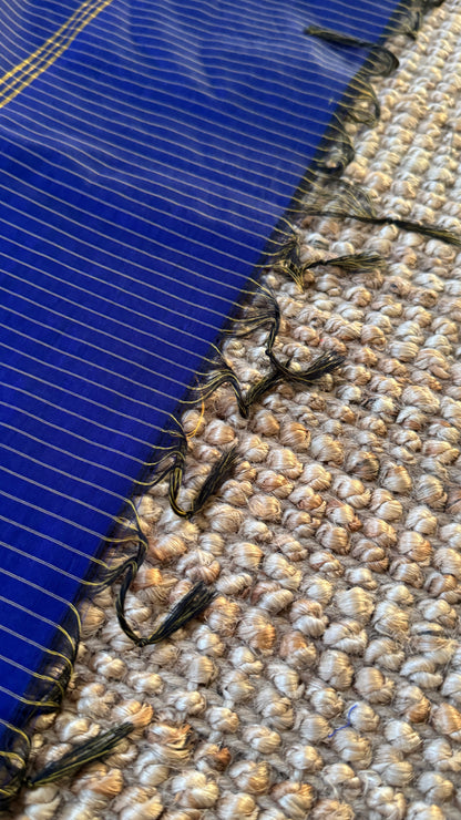 Pure Hand-Woven Checkered Cotton Silk Saree - Royal Blue