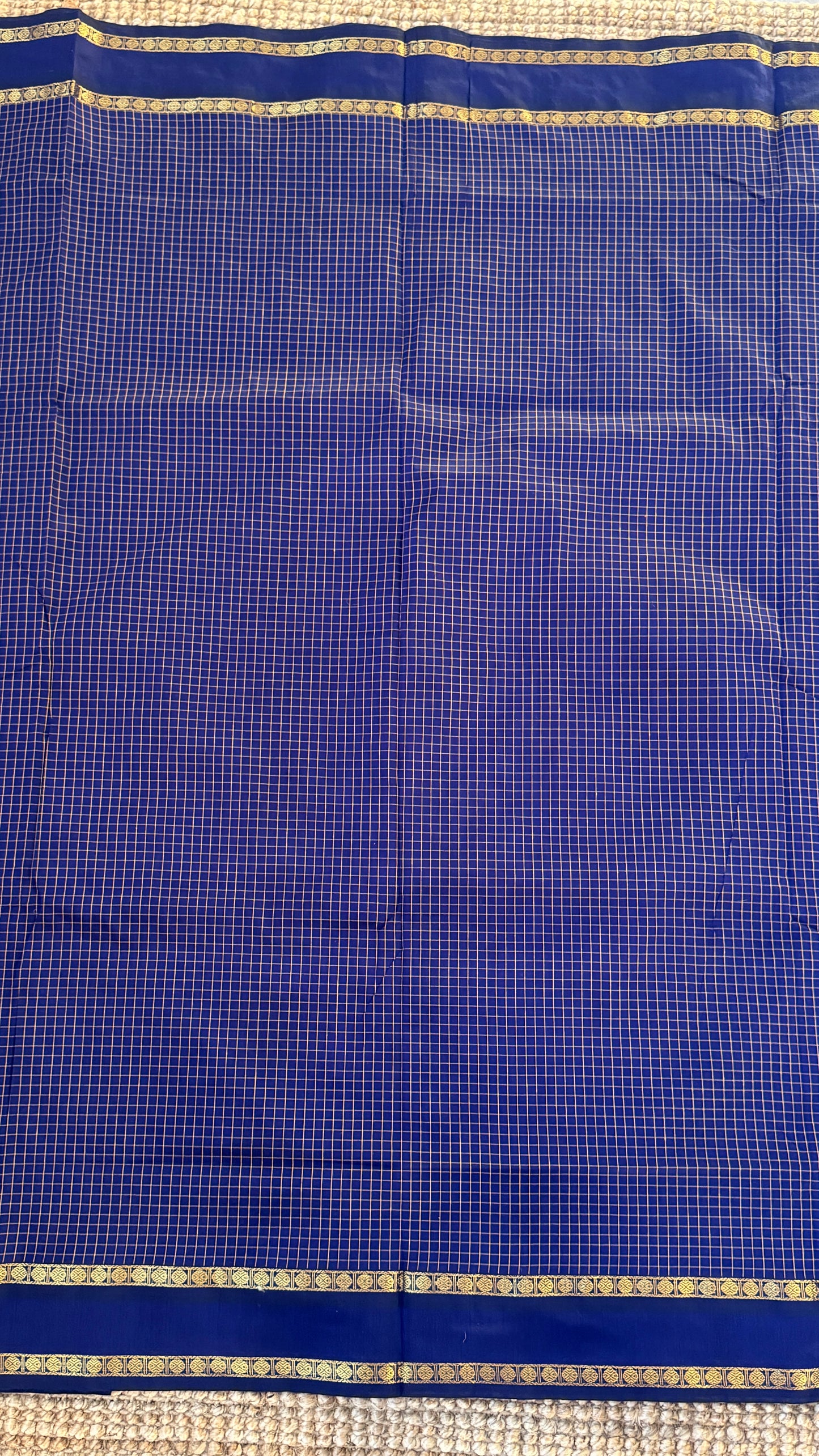 Pure Hand-Woven Checkered Cotton Silk Saree - Royal Blue