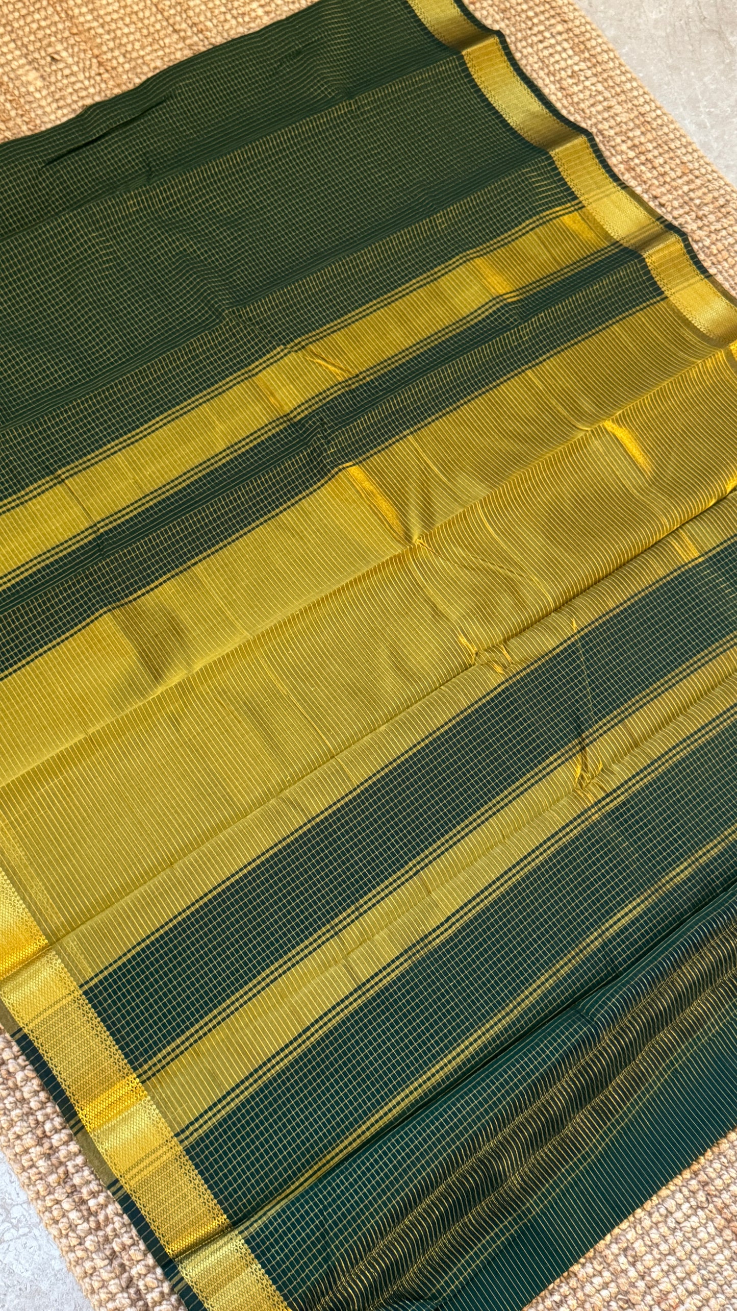 Pure Hand-Woven Checkered Tissue Silk Saree - Bottle Green