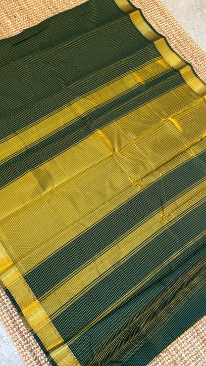 Pure Hand-Woven Checkered Tissue Silk Saree - Bottle Green