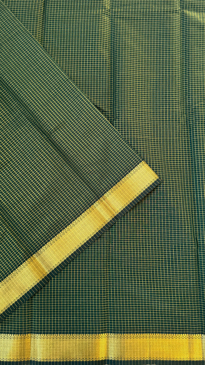Pure Hand-Woven Checkered Tissue Silk Saree - Bottle Green