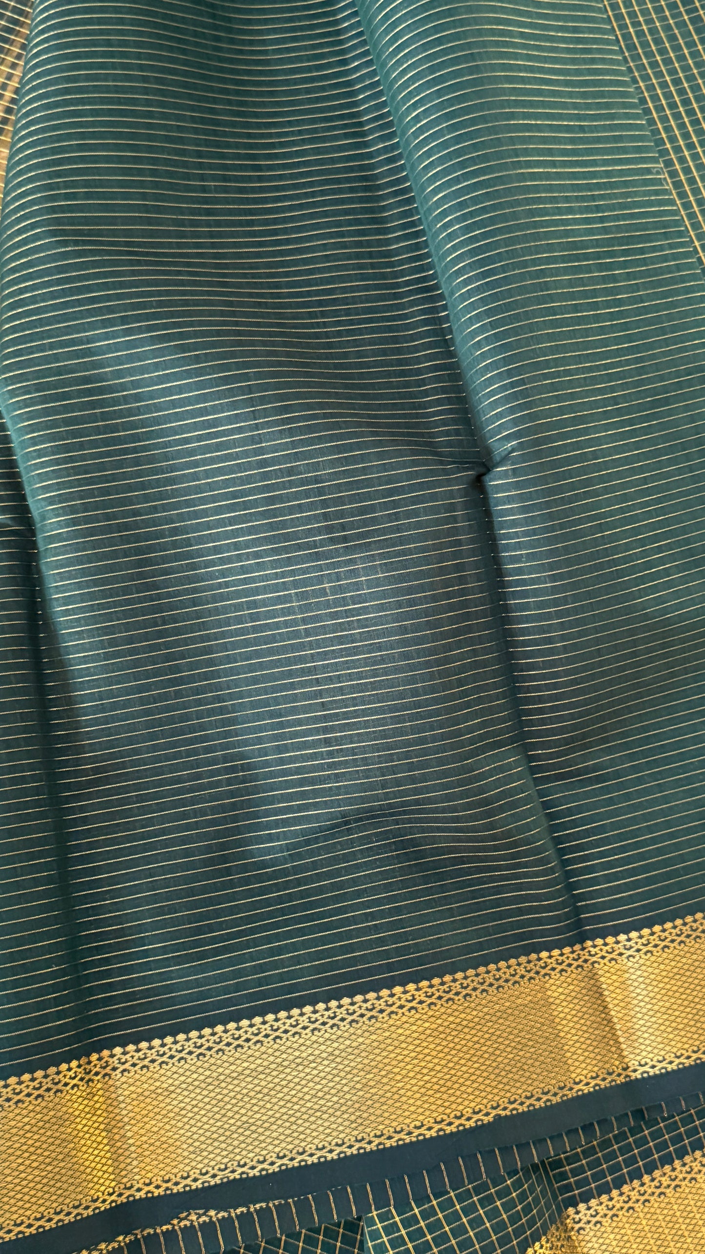 Pure Hand-Woven Checkered Tissue Silk Saree - Bottle Green
