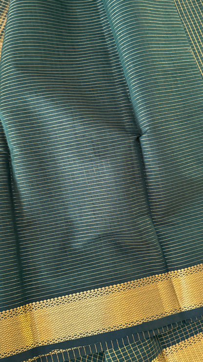 Pure Hand-Woven Checkered Tissue Silk Saree - Bottle Green