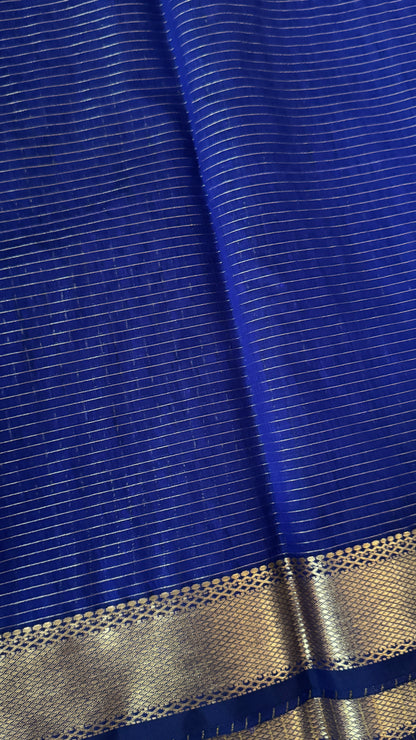 Pure Hand-Woven Checkered Tissue Silk Saree - Royal Blue