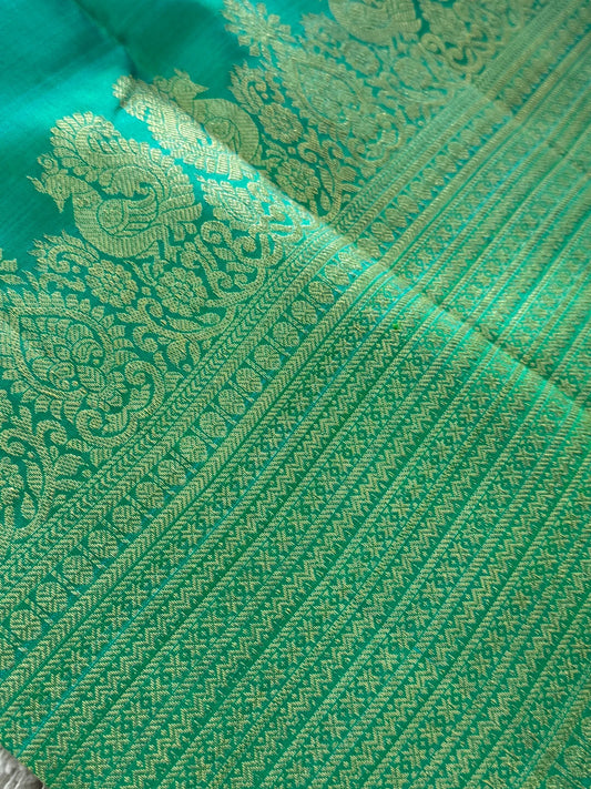 Rama Green Pure Kanchipuram Silk Saree|Silk Mark Certified