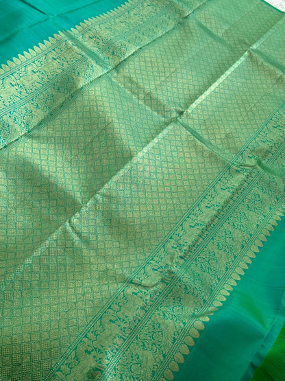 Rama Green Pure Kanchipuram Silk Saree|Silk Mark Certified