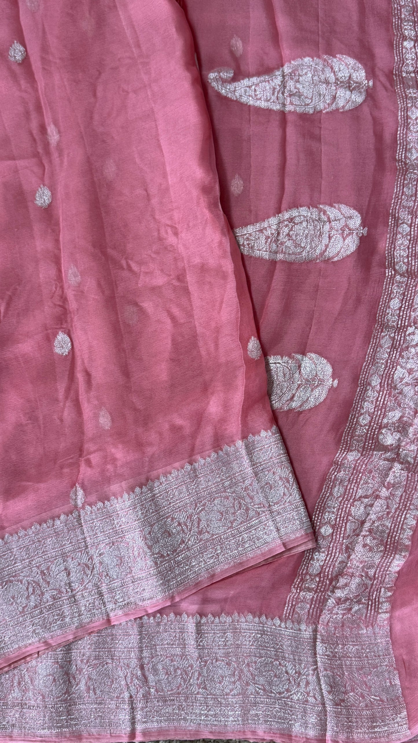 Pure Khaddi Chiffon Banarasi Silk Saree - Pink