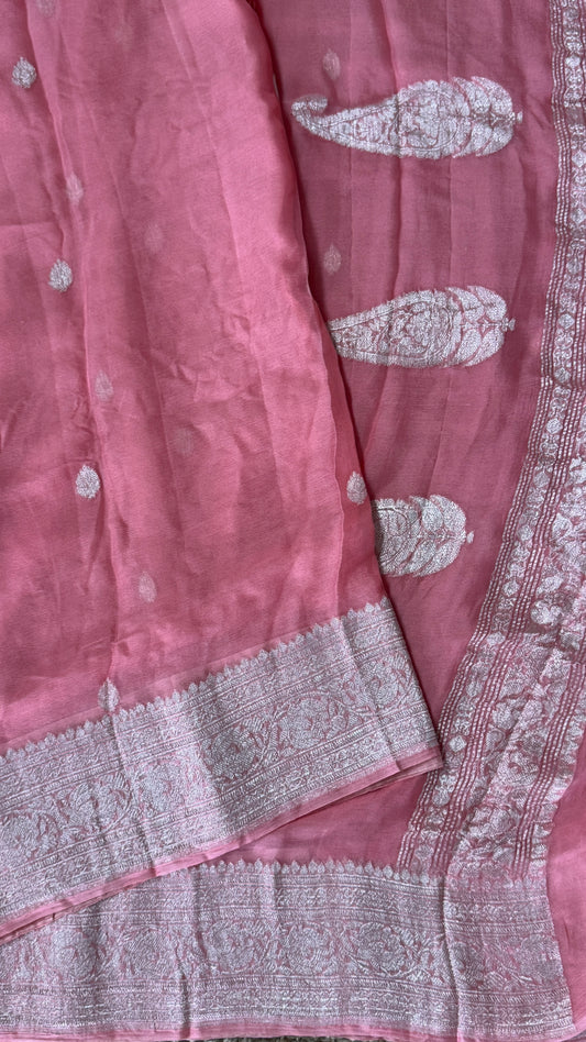 Pure Khaddi Chiffon Banarasi Silk Saree - Pink