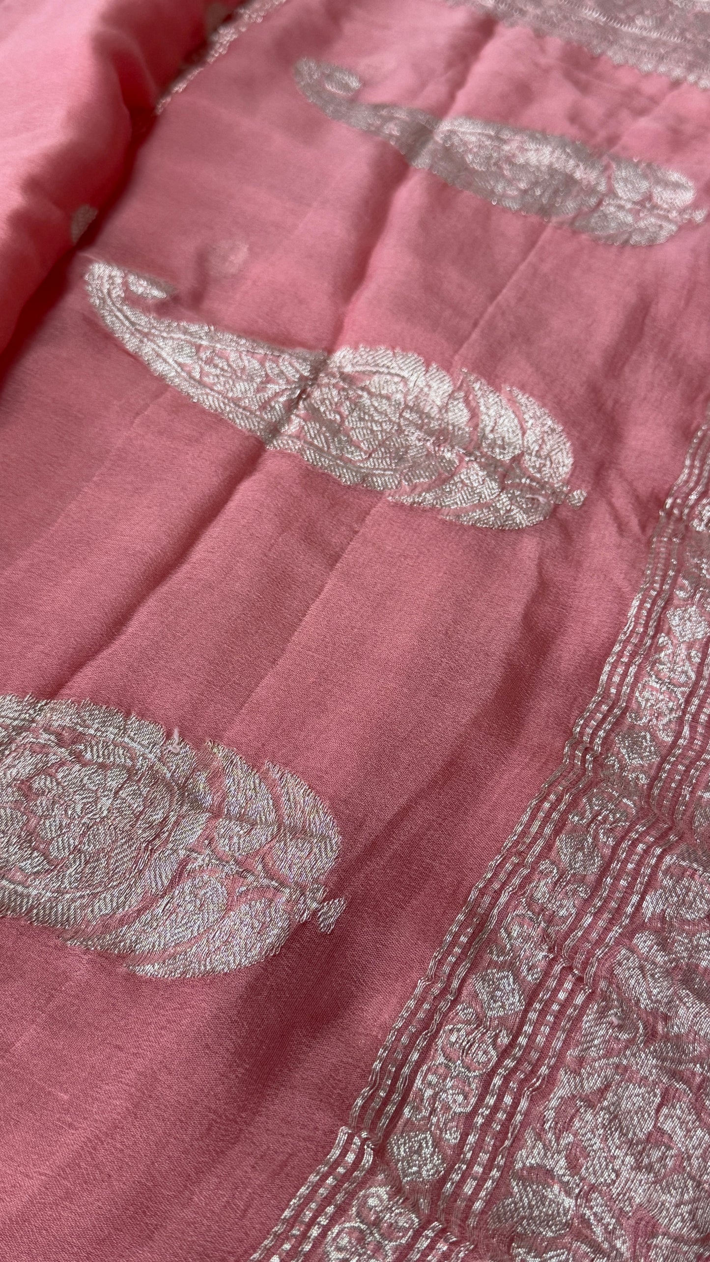 Pure Khaddi Chiffon Banarasi Silk Saree - Pink