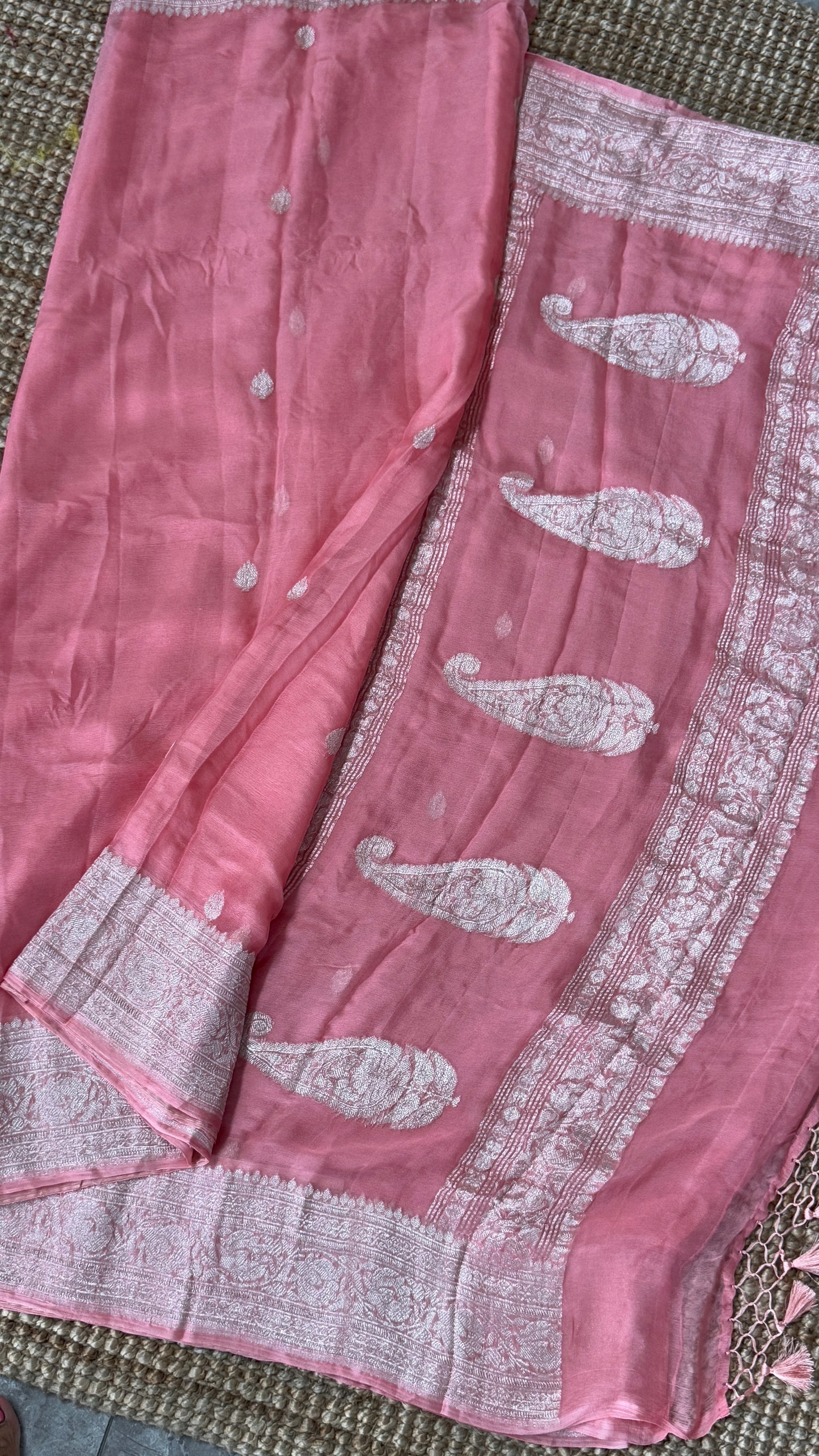 Pure Khaddi Chiffon Banarasi Silk Saree - Pink
