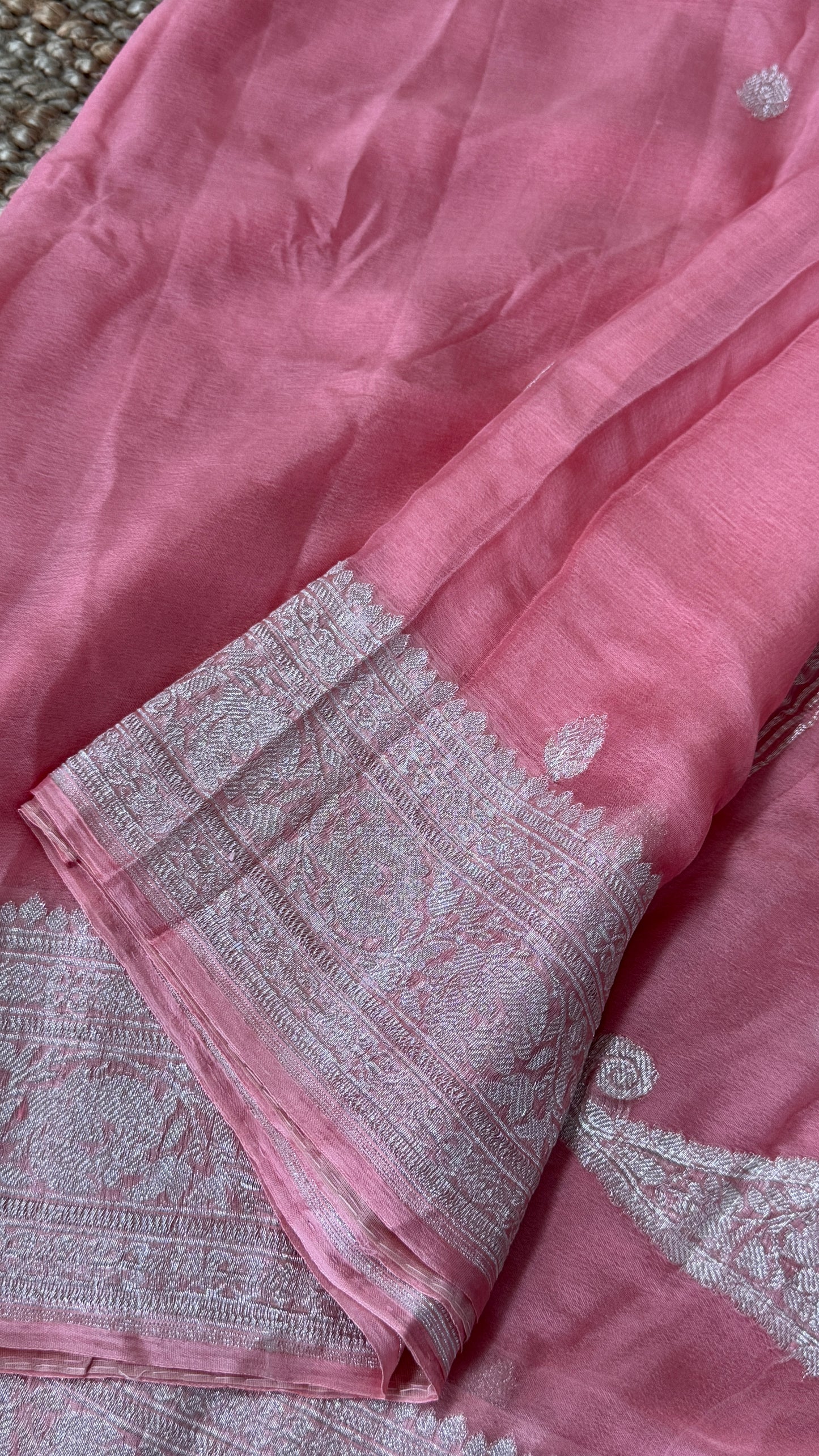 Pure Khaddi Chiffon Banarasi Silk Saree - Pink