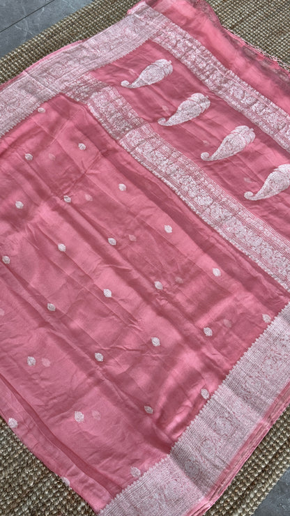 Pure Khaddi Chiffon Banarasi Silk Saree - Pink
