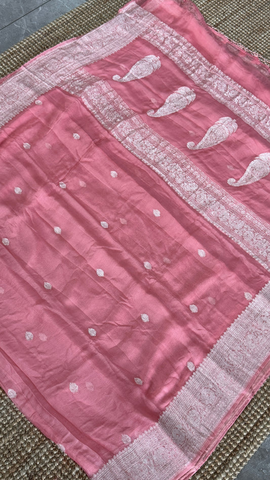 Pure Khaddi Chiffon Banarasi Silk Saree - Pink