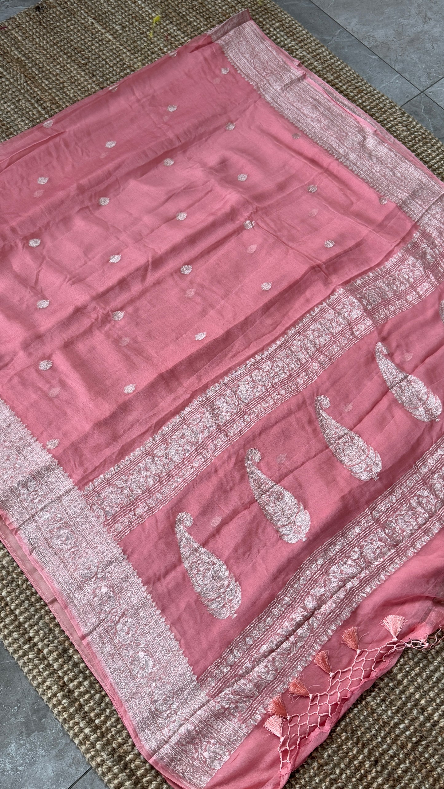 Pure Khaddi Chiffon Banarasi Silk Saree - Pink