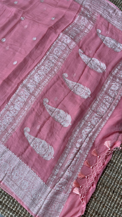 Pure Khaddi Chiffon Banarasi Silk Saree - Pink