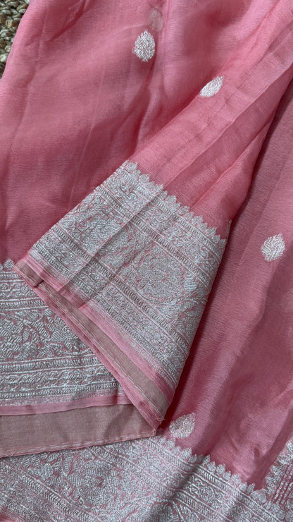 Pure Khaddi Chiffon Banarasi Silk Saree - Pink
