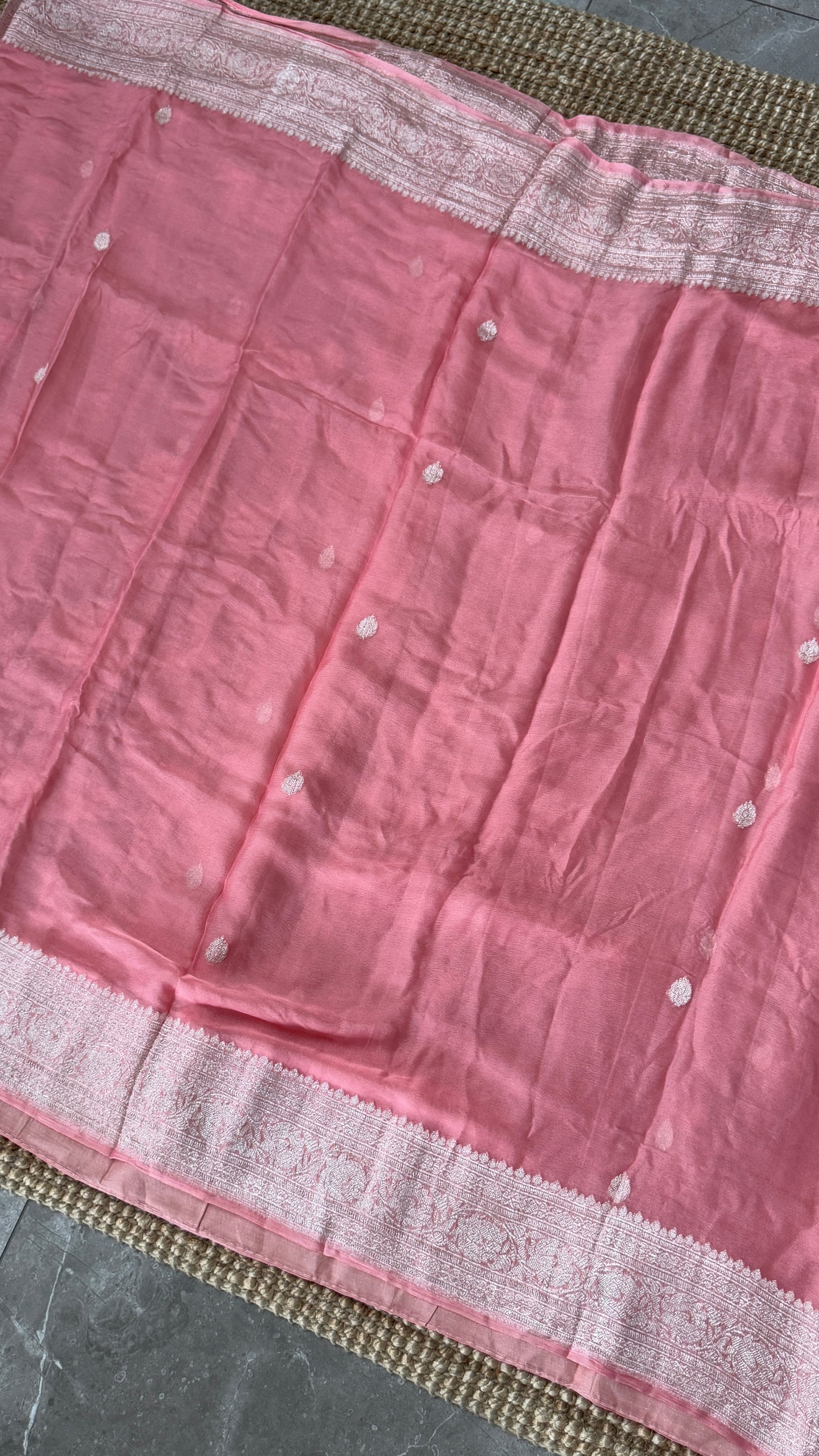 Pure Khaddi Chiffon Banarasi Silk Saree - Pink