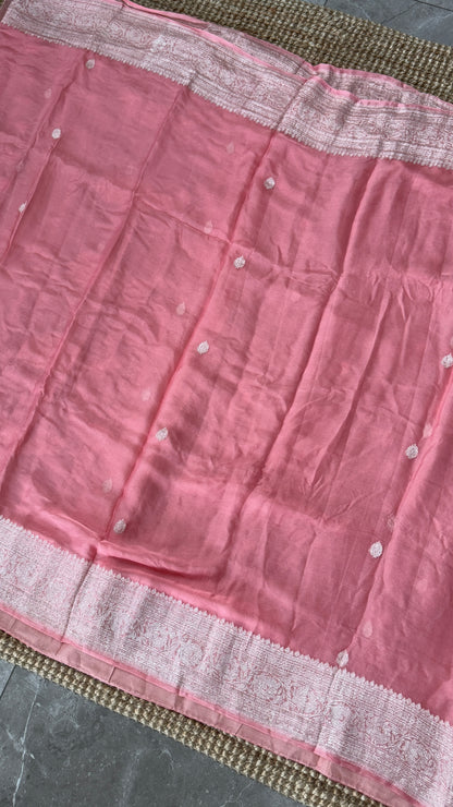 Pure Khaddi Chiffon Banarasi Silk Saree - Pink