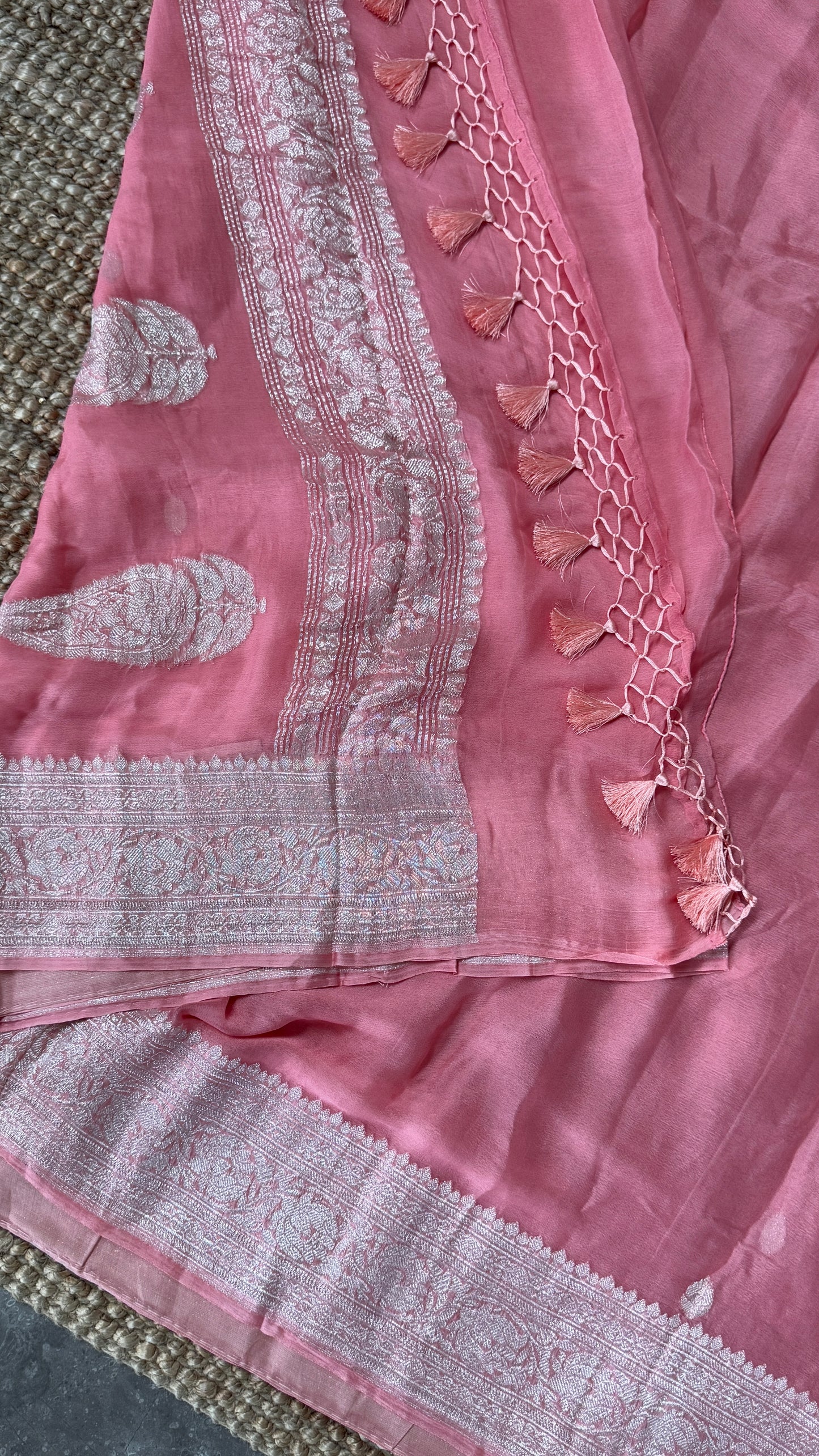 Pure Khaddi Chiffon Banarasi Silk Saree - Pink