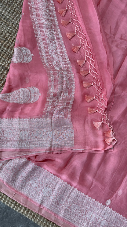 Pure Khaddi Chiffon Banarasi Silk Saree - Pink