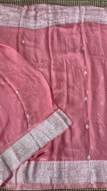 Pure Khaddi Chiffon Banarasi Silk Saree - Pink
