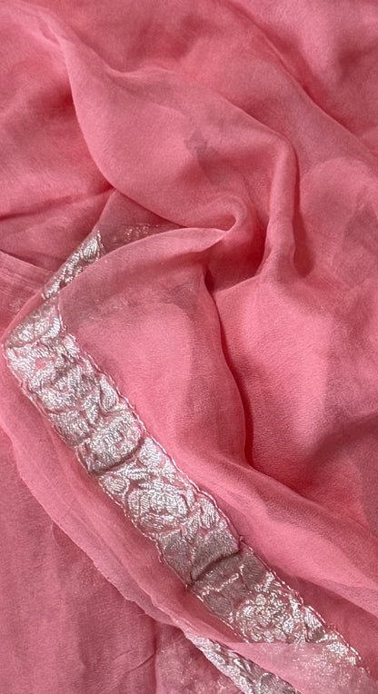Pure Khaddi Chiffon Banarasi Silk Saree - Pink