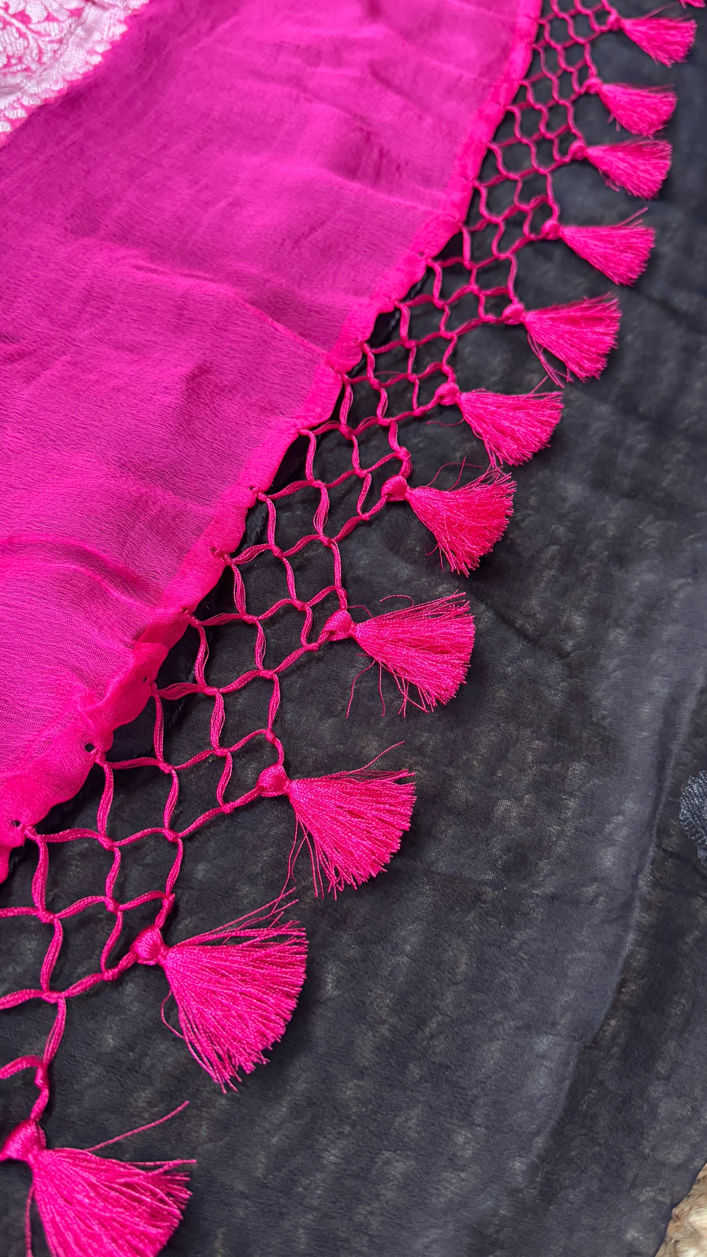 Pure Khaddi Chiffon Banarasi Silk Saree - Black and Pink