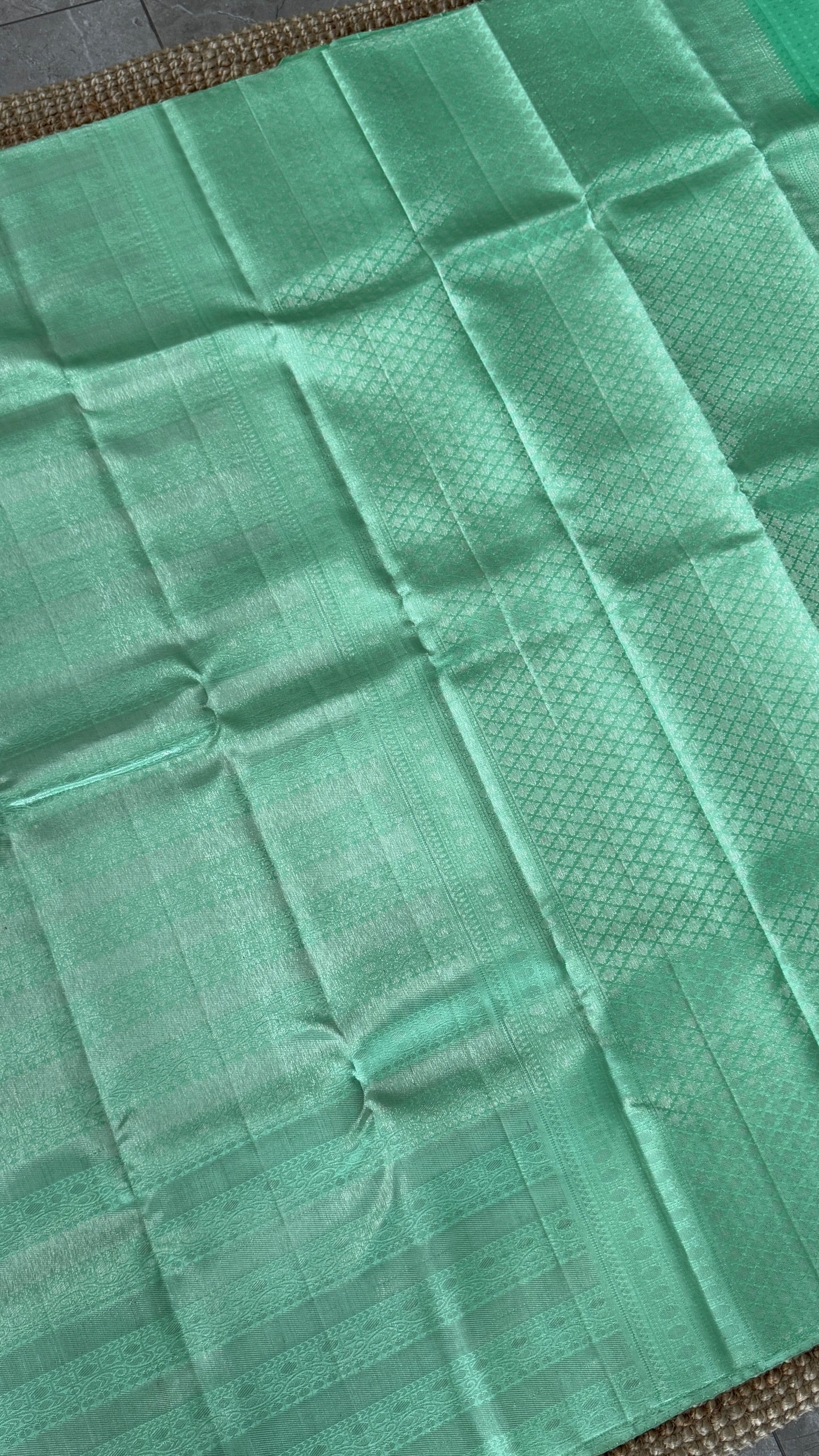 Mint Green & Sea Green Pure Kanchipuram Silk Saree | Silk Mark Certified