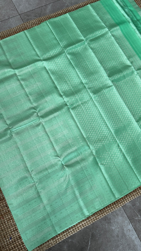 Mint Green & Sea Green Pure Kanchipuram Silk Saree | Silk Mark Certified