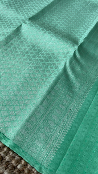 Mint Green & Sea Green Pure Kanchipuram Silk Saree | Silk Mark Certified