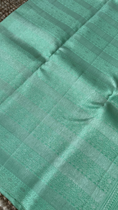Mint Green & Sea Green Pure Kanchipuram Silk Saree | Silk Mark Certified