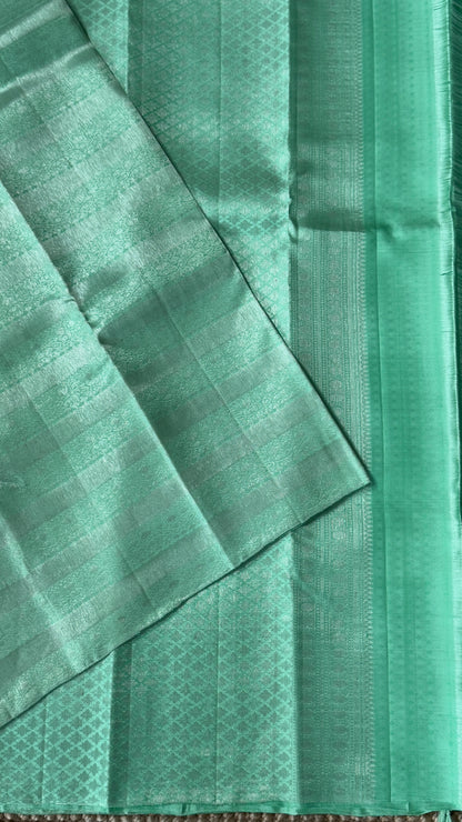 Mint Green & Sea Green Pure Kanchipuram Silk Saree | Silk Mark Certified