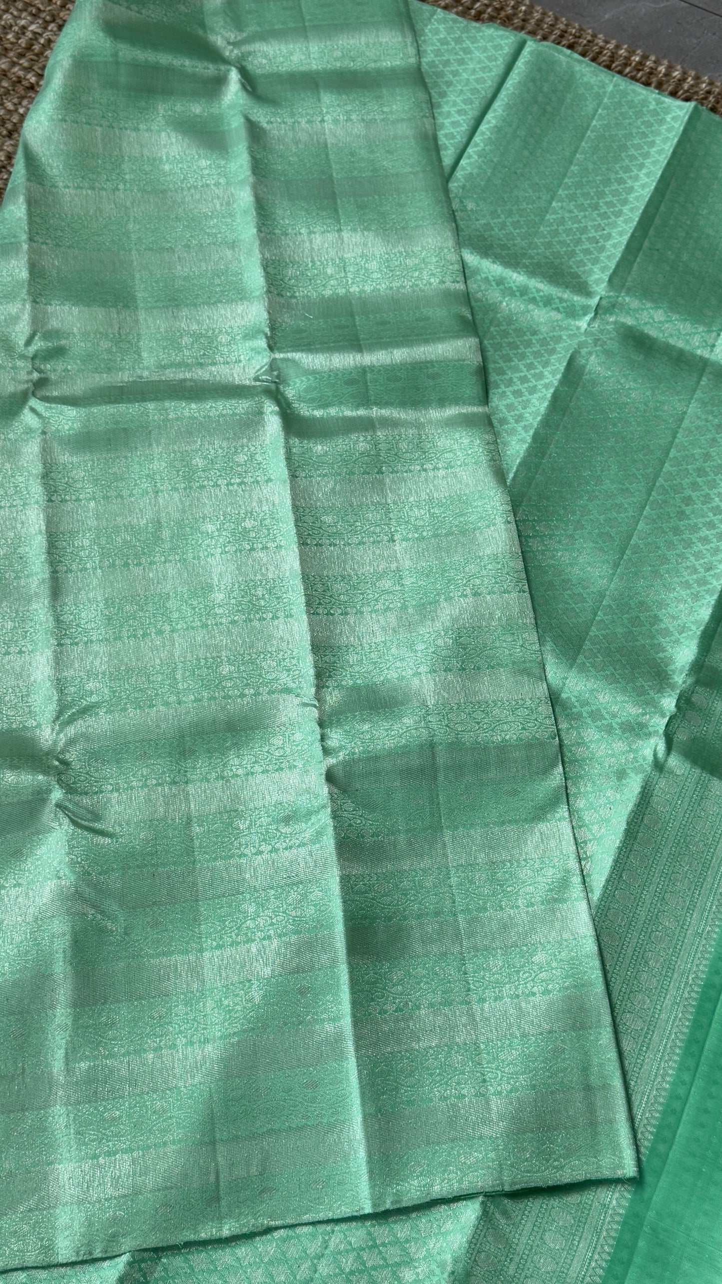 Mint Green & Sea Green Pure Kanchipuram Silk Saree | Silk Mark Certified
