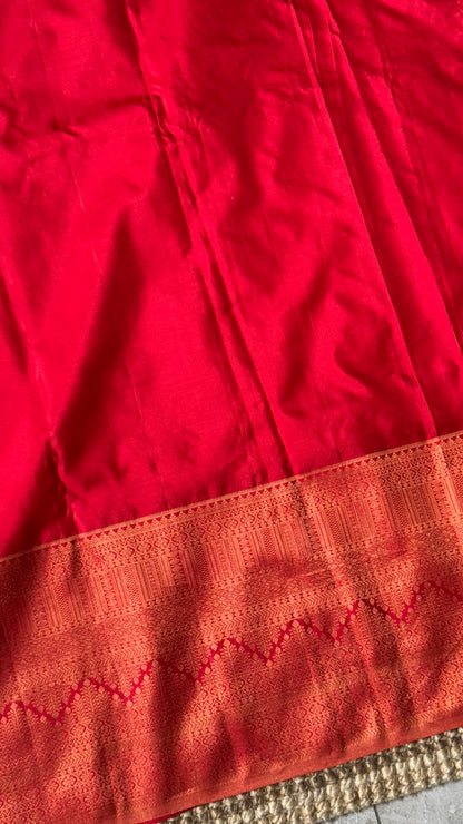 White & Deep Red Bridal Pure Kanchipuram Silk Saree | Silk Mark Certified